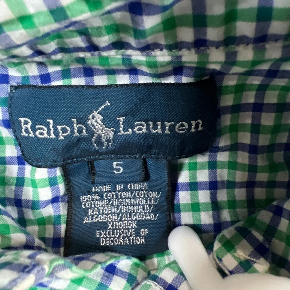 Polo Ralph Lauren Shirt Kids 5 Multicolor Gingham Check Cotton Embroidered Logo